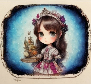 Whimsical Illustration of a Girl with Pastries and Tiara