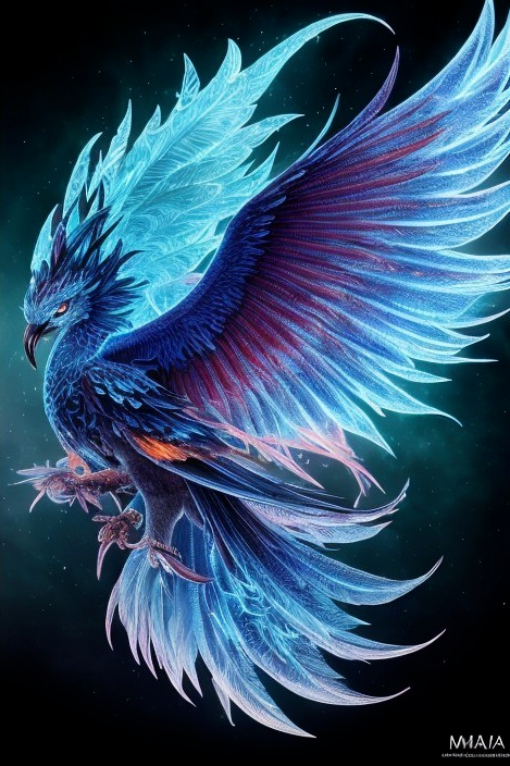 Majestic Phoenix with Vibrant Blue and Purple Feathers