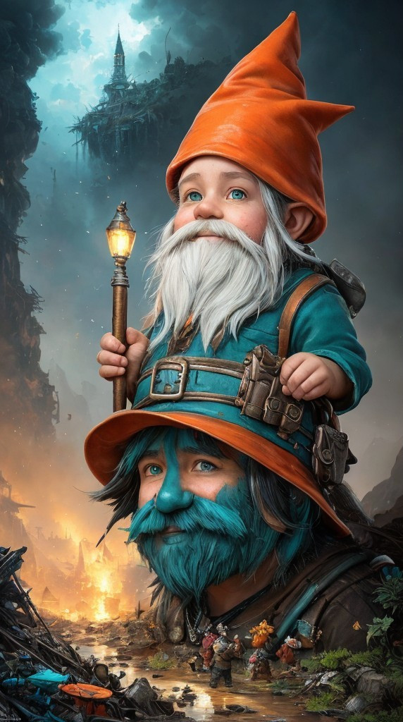 Whimsical Gnome Scene in a Colorful Landscape