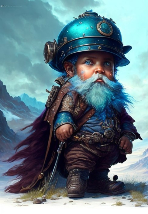 Miniature Hero in Blue: A Fantasy Artwork