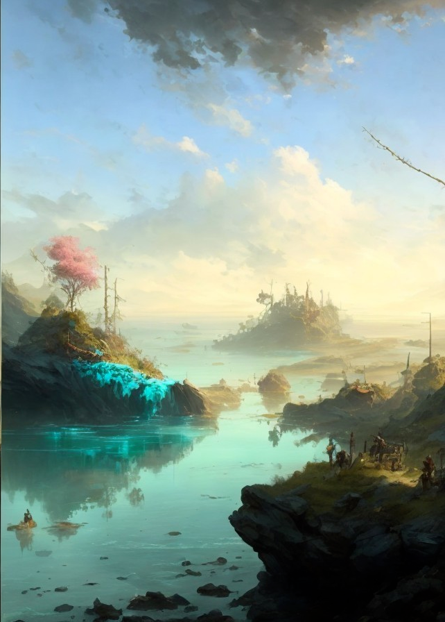 Tranquil Landscape with Reflective Waters and Hills