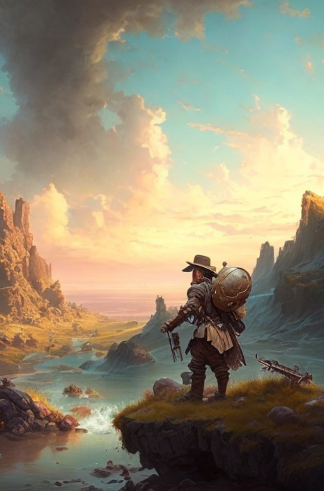 Lone Figure on Rocky Outcrop Overlooking Landscape