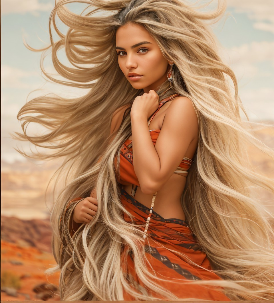 Young Woman in Vibrant Dress in Desert Landscape