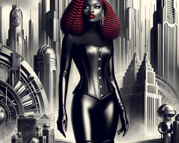 Futuristic Cityscape with Elegant Fashion Figure
