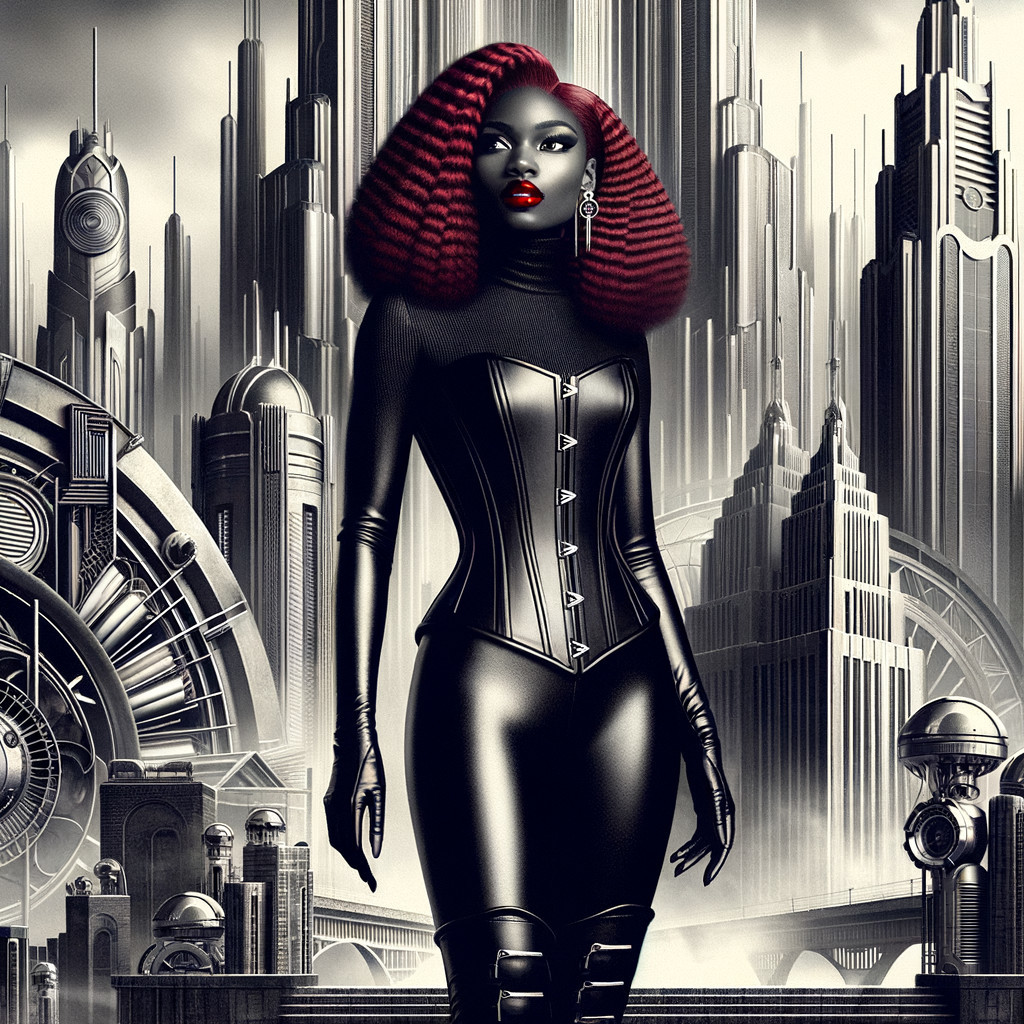 Futuristic Cityscape with Elegant Fashion Figure
