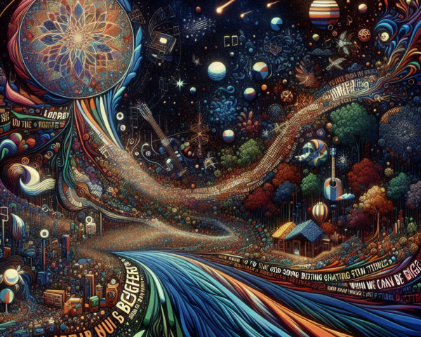 Vibrant Cosmic Landscape with Mandala and Musical Motifs