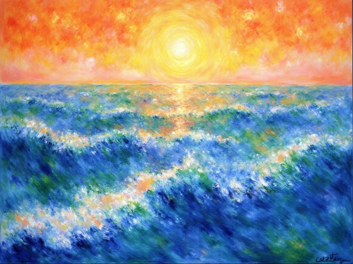 Vibrant Sunset Over Tranquil Ocean Waves
