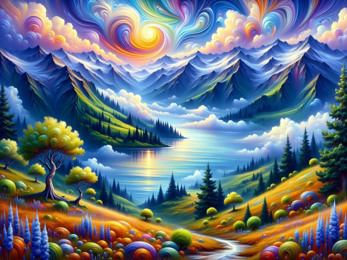 Vibrant Landscape with Majestic Mountains and Lake
