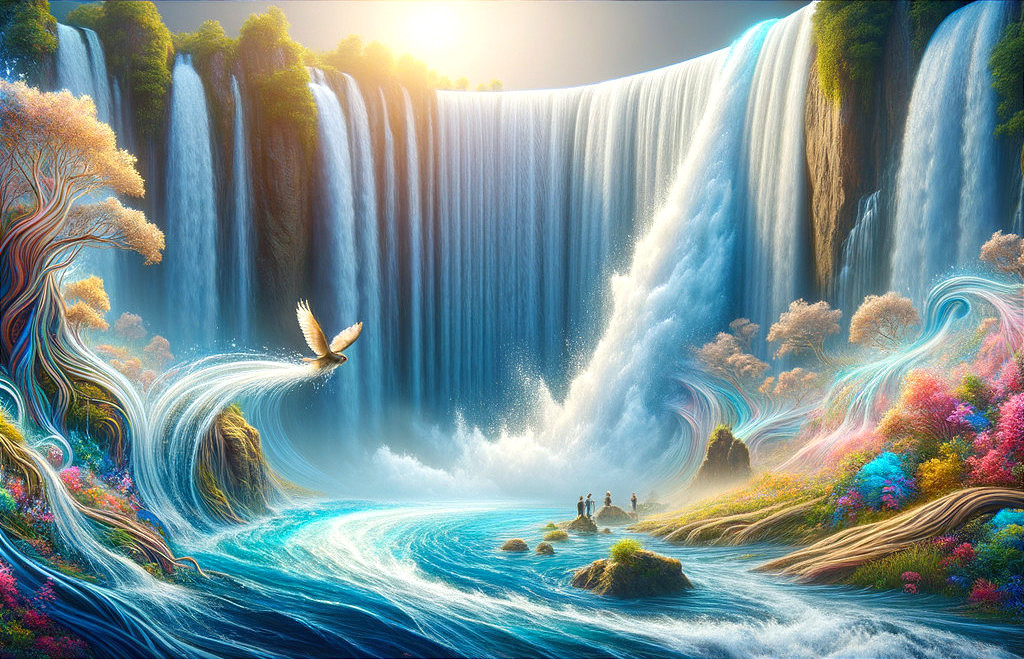 Majestic Waterfalls and Vibrant River Landscape