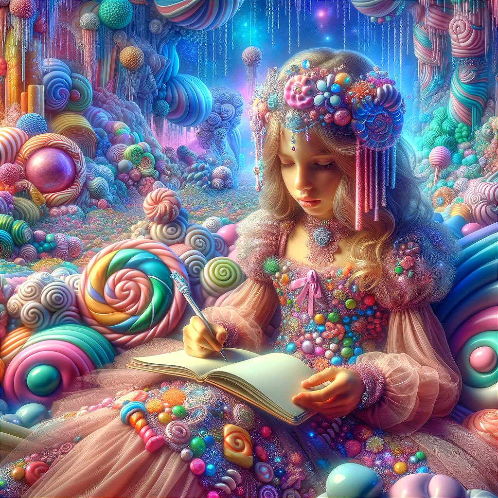 Whimsical Scene of Girl in Candy Wonderland