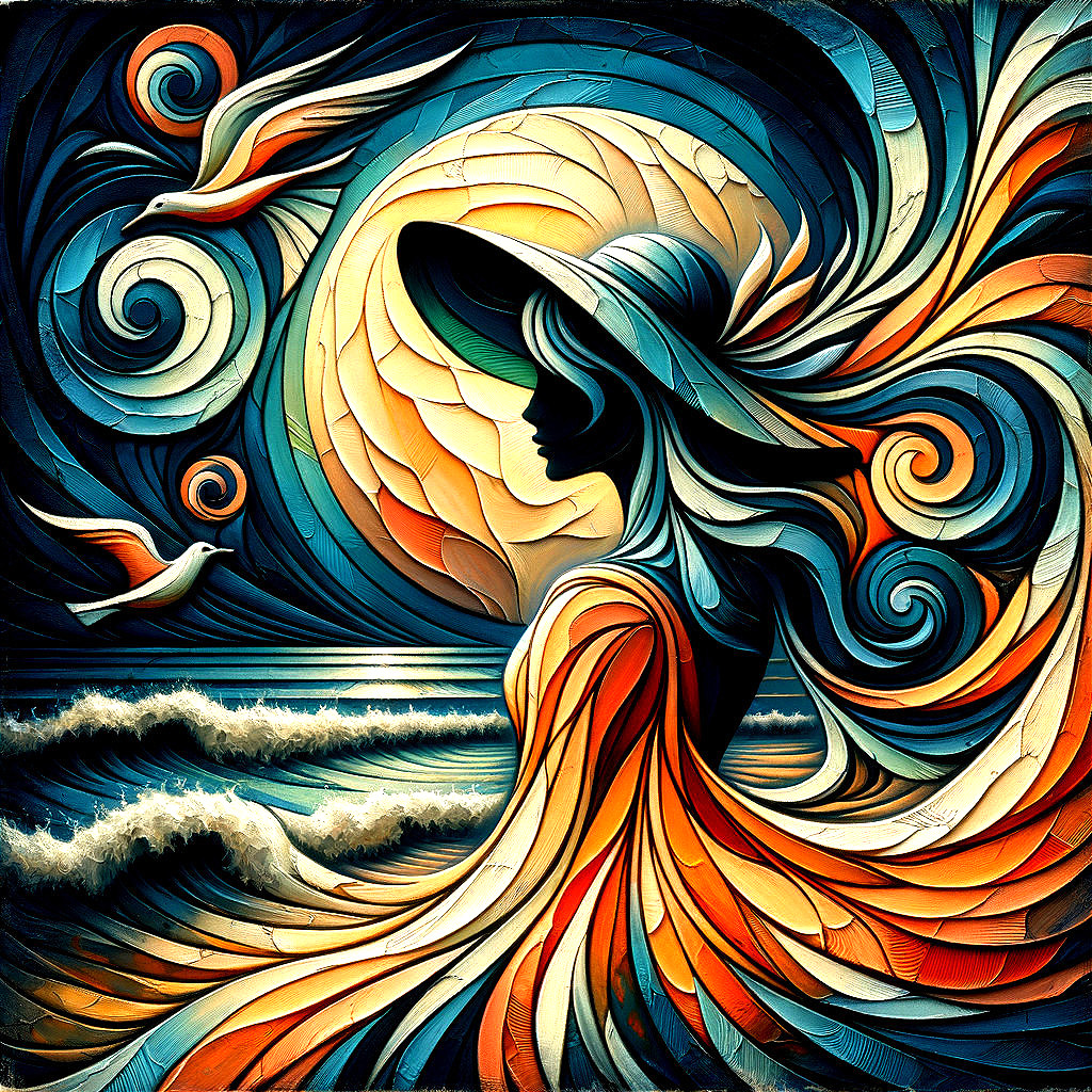 Abstract Art of a Woman in a Wide-Brimmed Hat