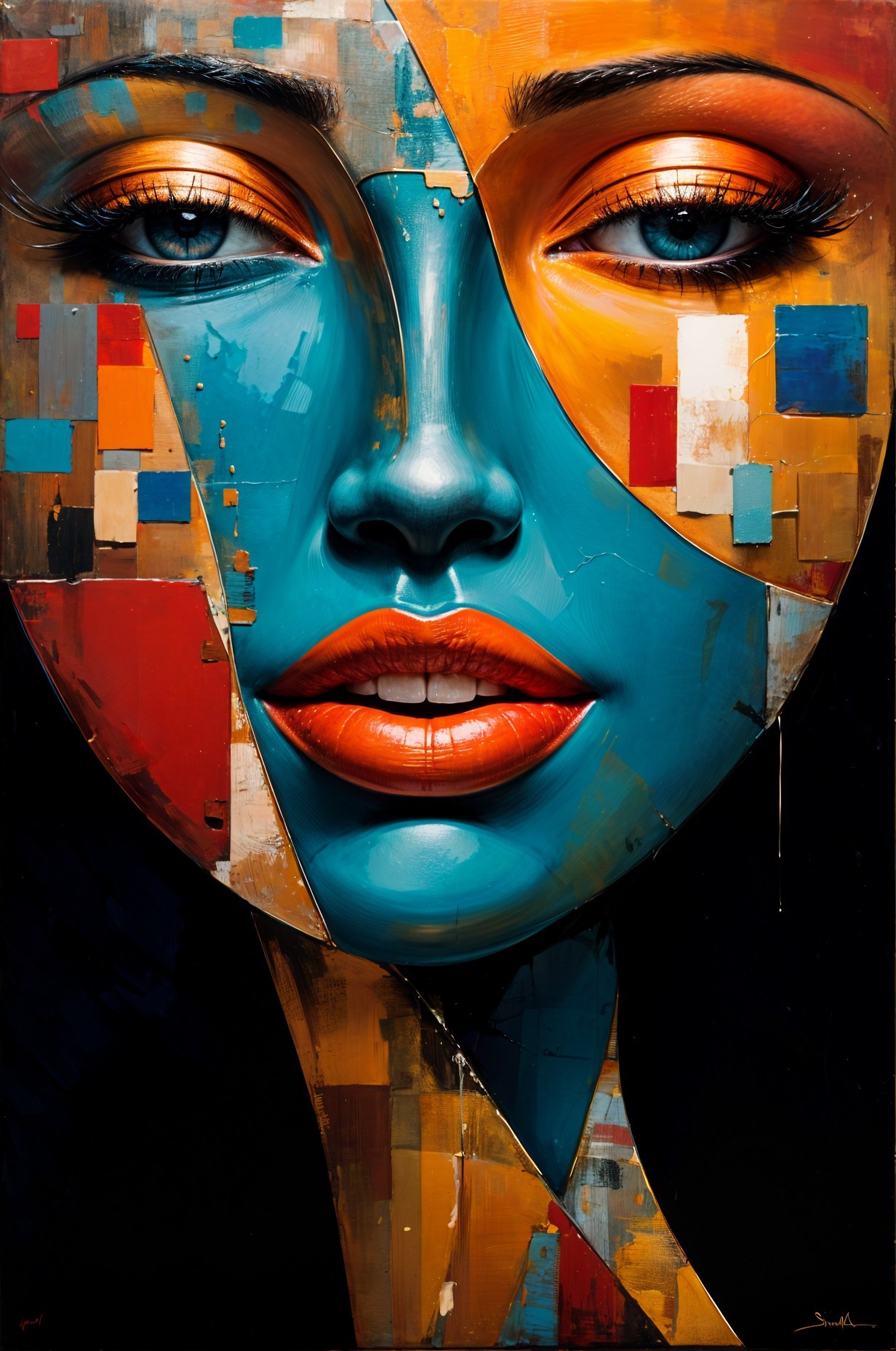 Surreal Portrait of a Woman with Bold Colors and Shapes