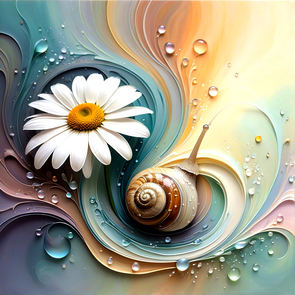 White Daisy and Spiral Snail Shell with Soft Colors