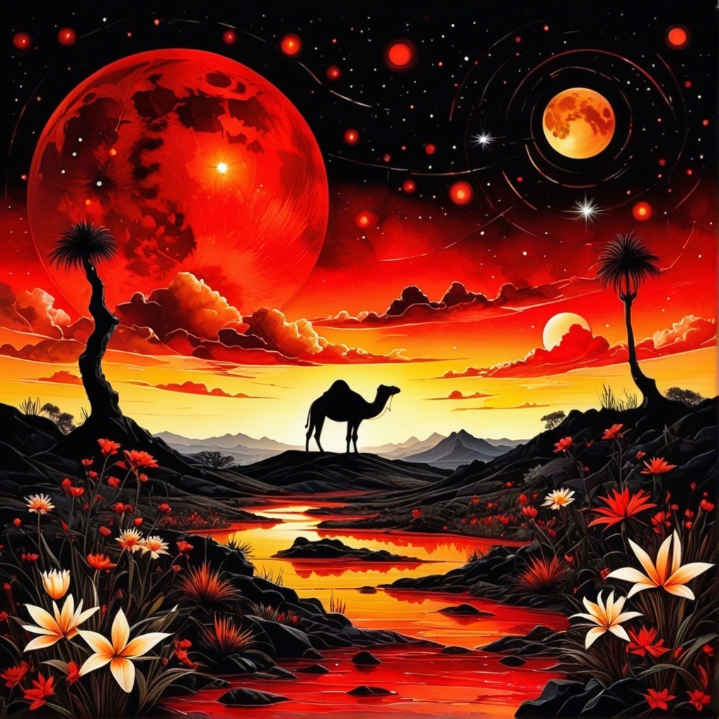 Surreal Landscape with Celestial Sky and Camel