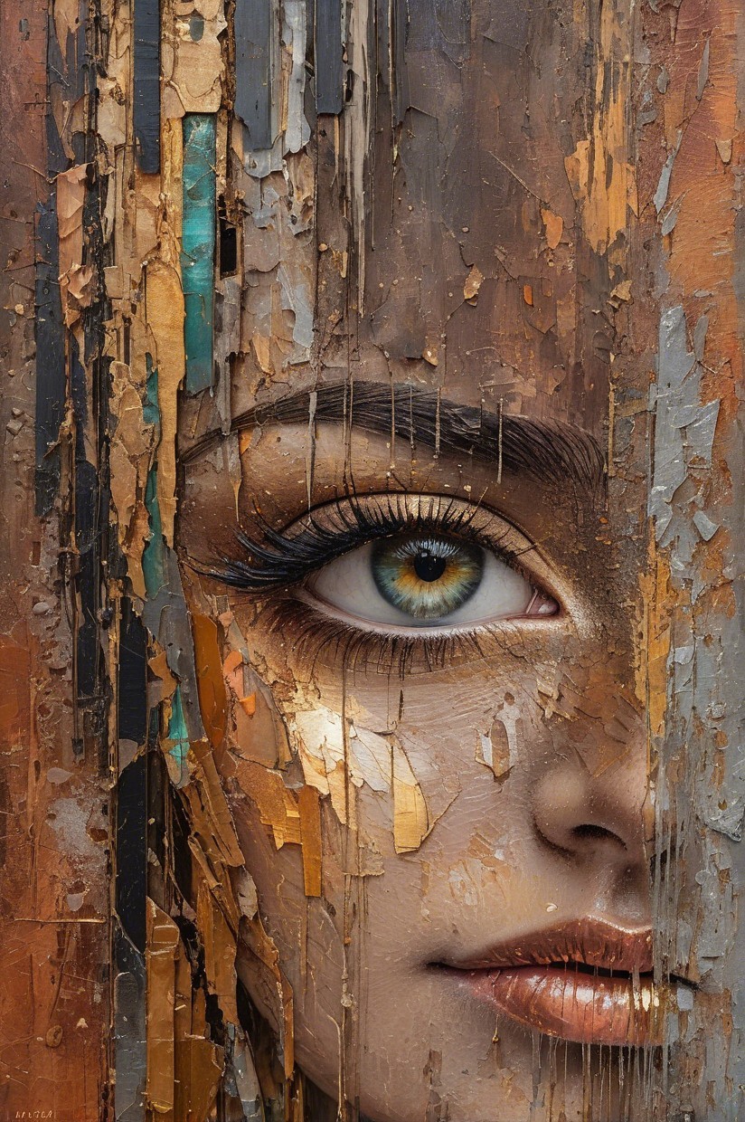 Close-up of a female face with textured background