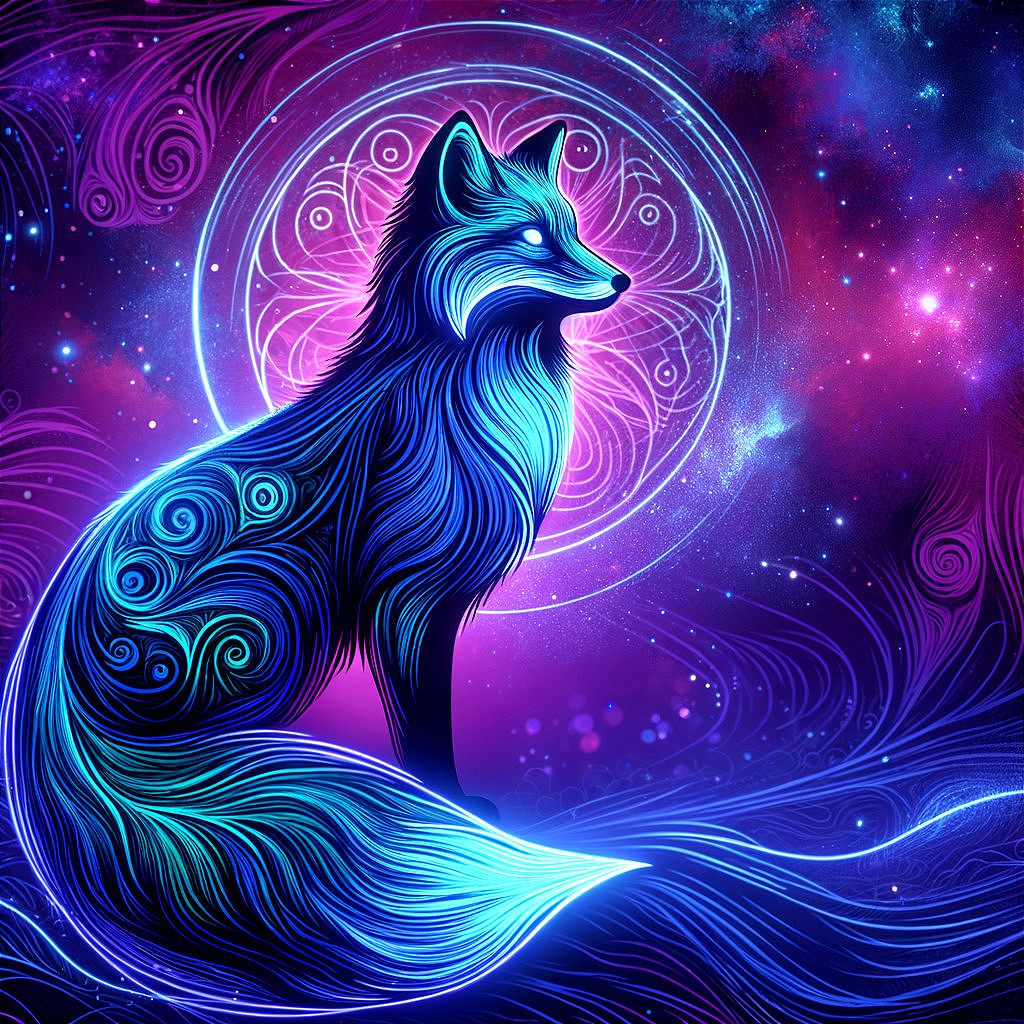 Ethereal Fox with Cosmic Backdrop and Luminous Patterns