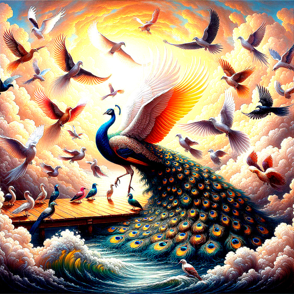 Majestic Peacock Displaying Plumage on a Dock