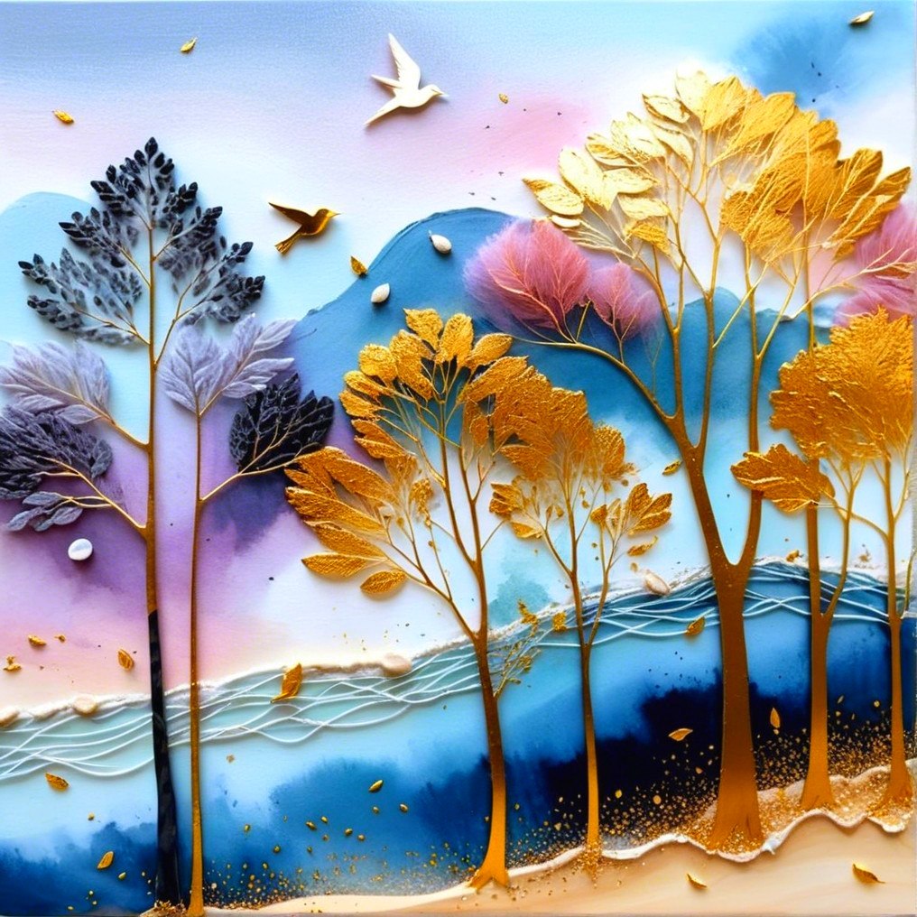 Vibrant Landscape with Stylized Trees and Gradient Sky