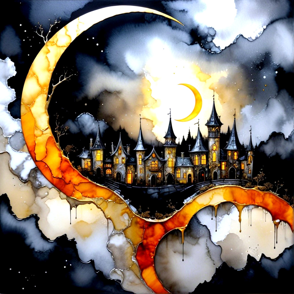 Whimsical Castle Silhouette Amid Ethereal Clouds