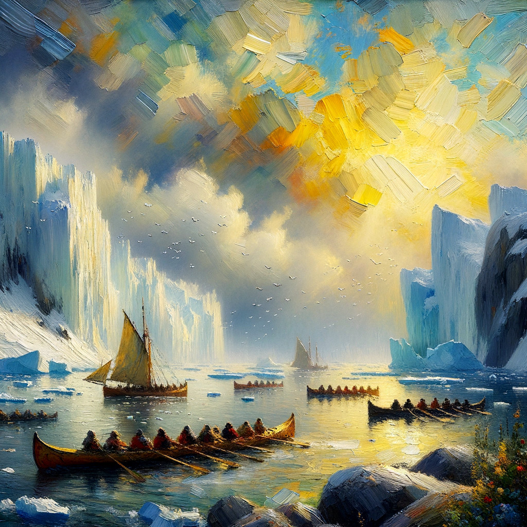 Serene Icy Landscape with Glaciers and Boats
