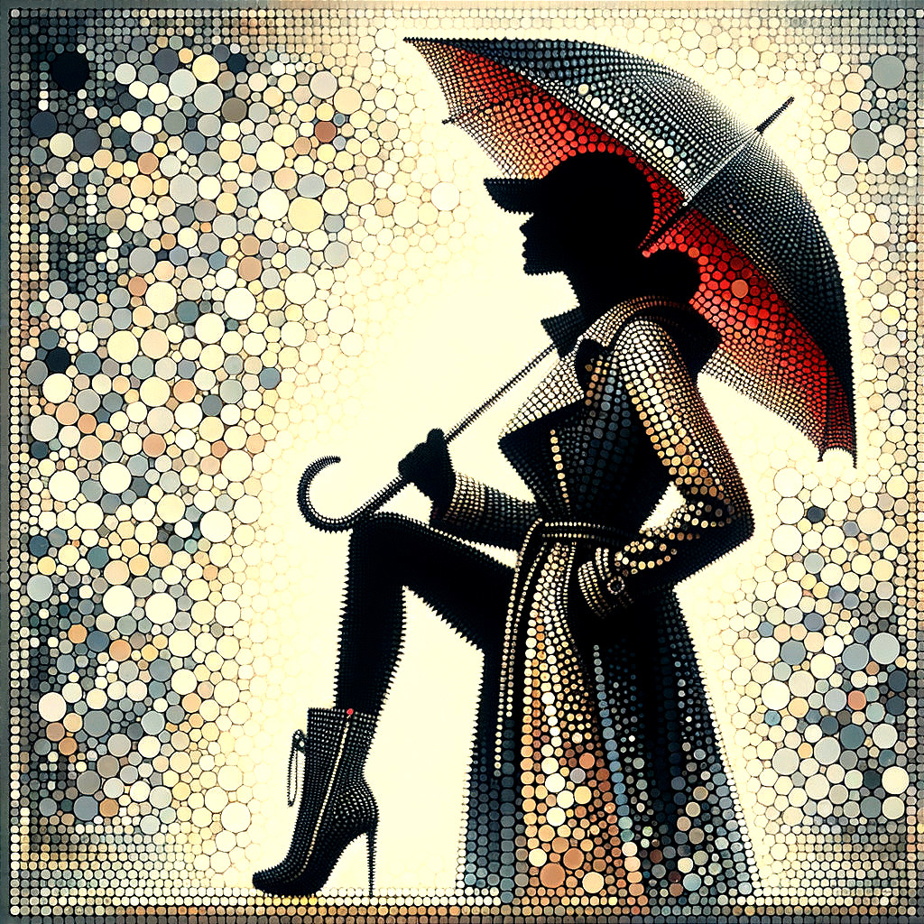 Stylish silhouette with umbrella and colorful backdrop