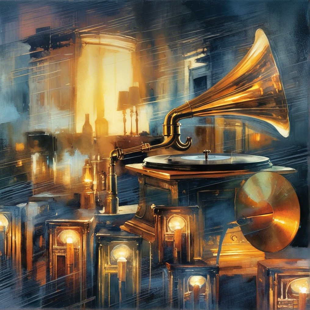 Vintage gramophone with brass horn in cozy setting