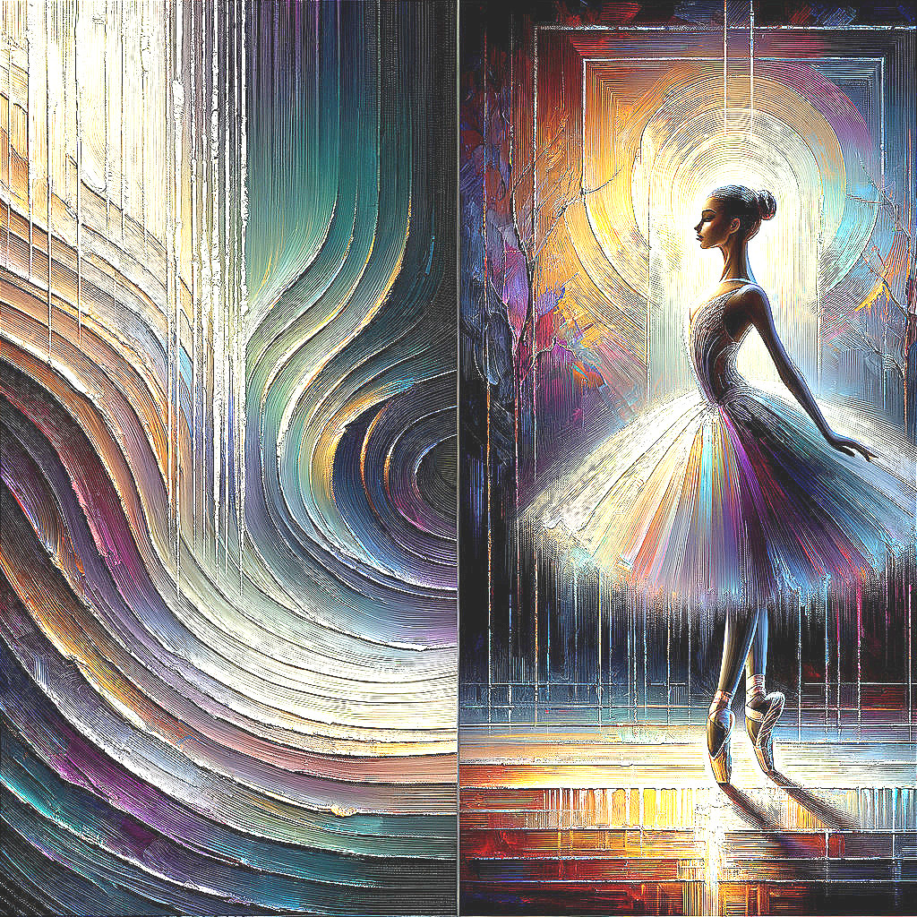 Split Design with Colorful Lines and Ballet Dancer