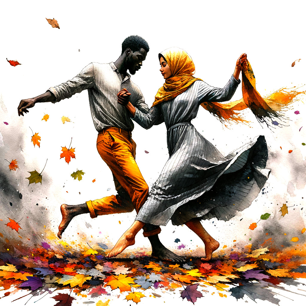Couple Dancing in Autumn Leaves with Warm Colors