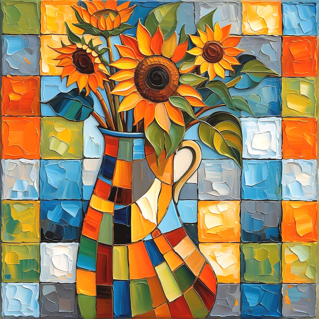 Vibrant Still Life of Sunflowers in Ceramic Vase