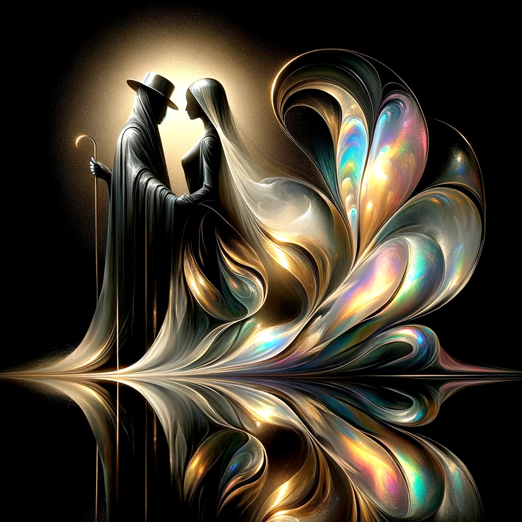 Mysterious Couple Embracing in Vivid Colors