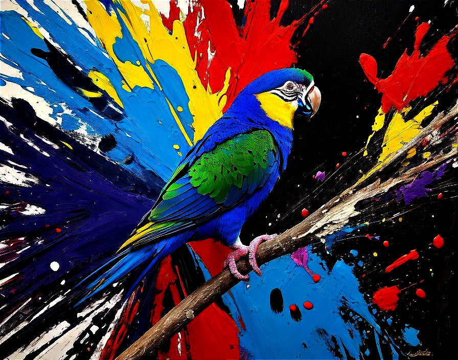 Colorful Parrot Painting with Vibrant Background