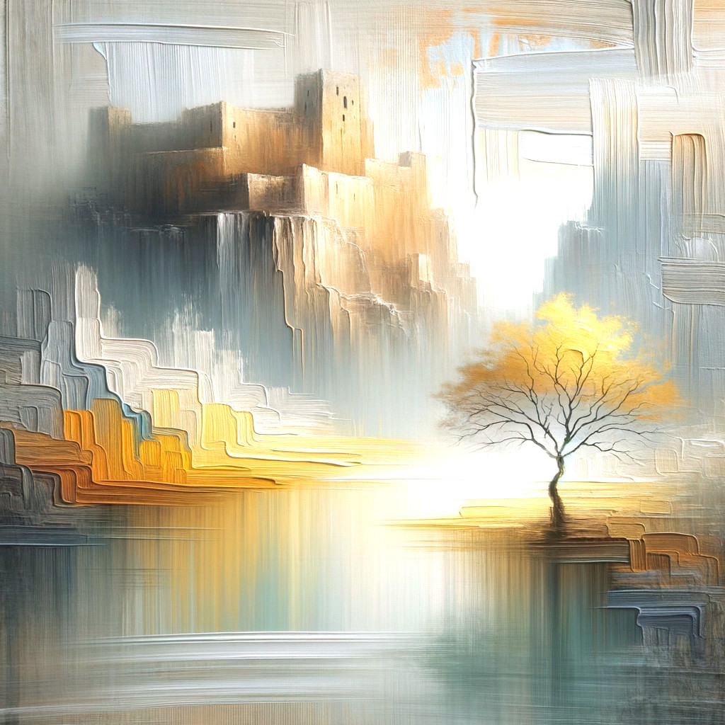 Serene landscape with golden leaves and reflective water