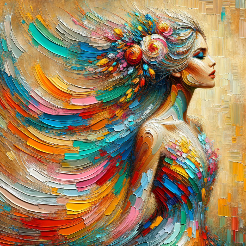 Vibrant Impasto Oil Painting of a Woman in Profile