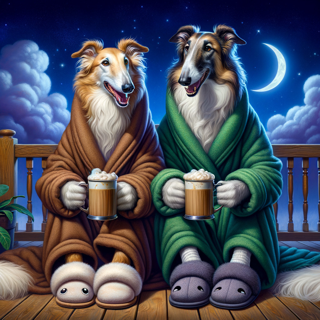 Collies in Robes on Porch Under Starry Night Sky