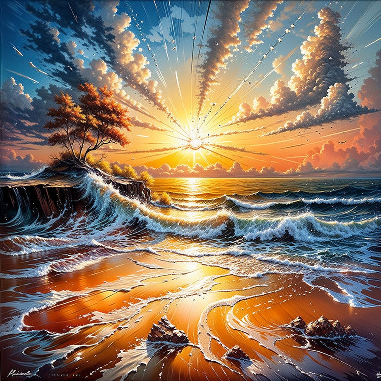 Vibrant Sunset Over Serene Ocean Landscape