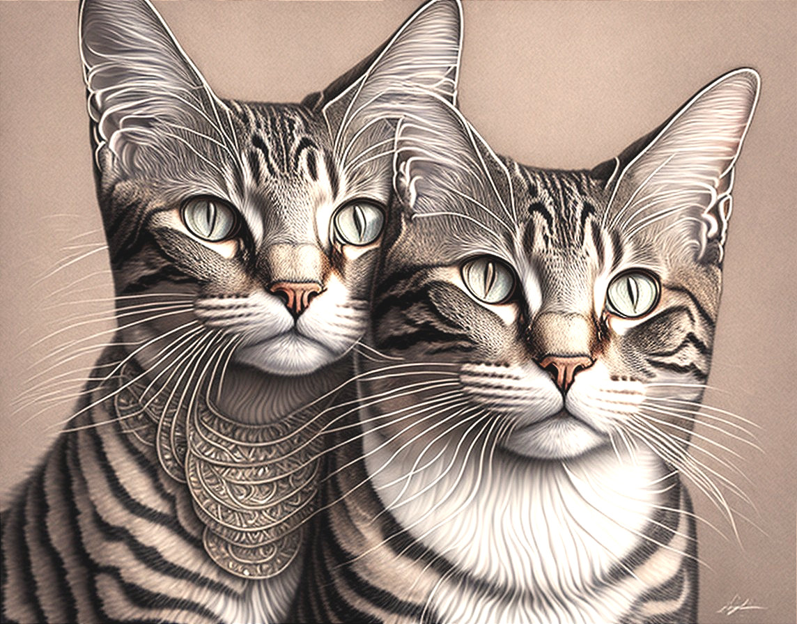 Striped Feline Duo: Intense Gaze