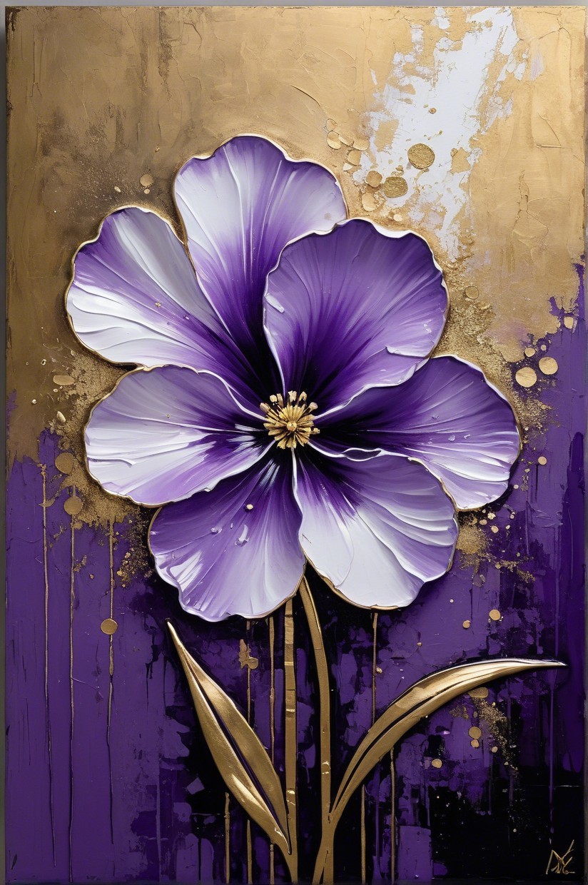 Purple Flower on Textured Gold and Purple Background