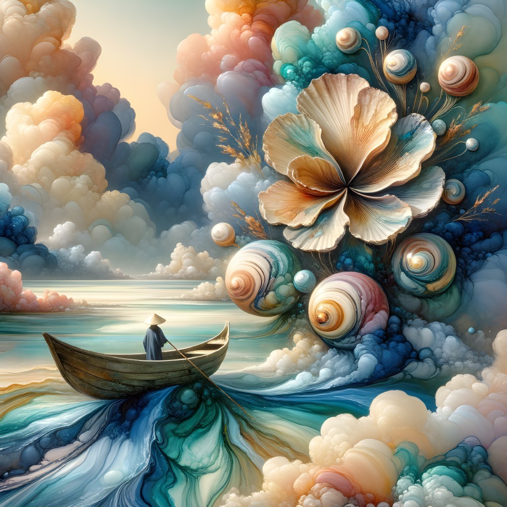 Tranquil Waterway with Colorful Flowers and Clouds