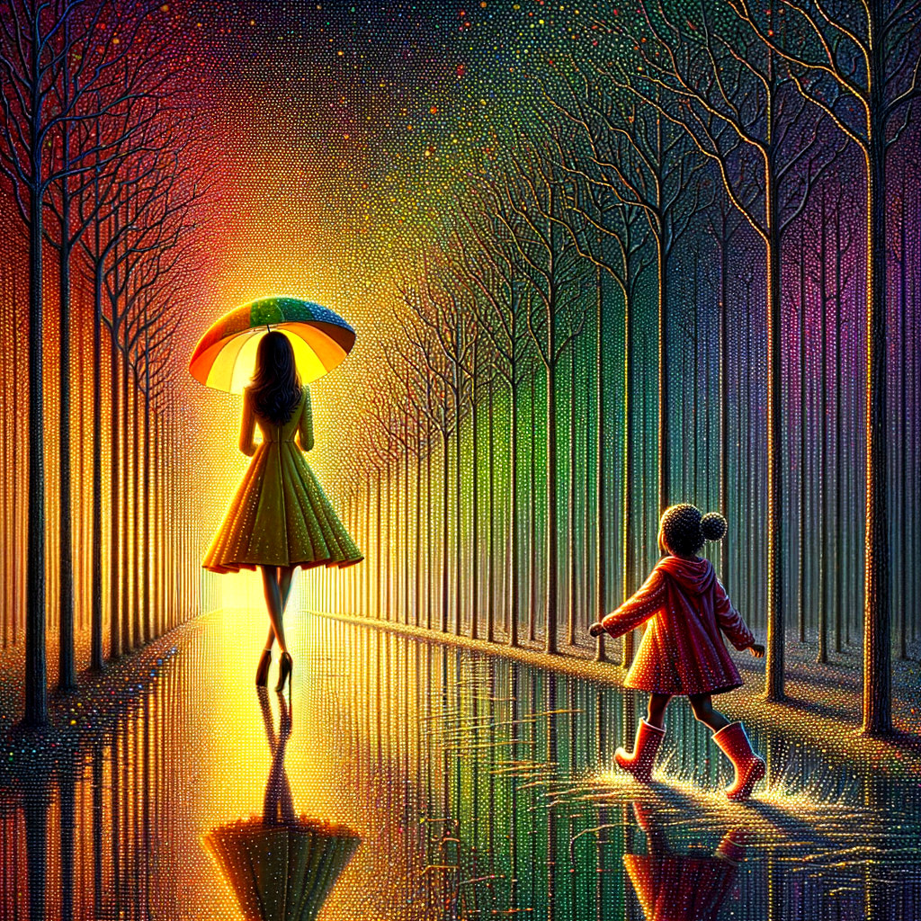 Woman in Yellow Dress Walking in Colorful Forest