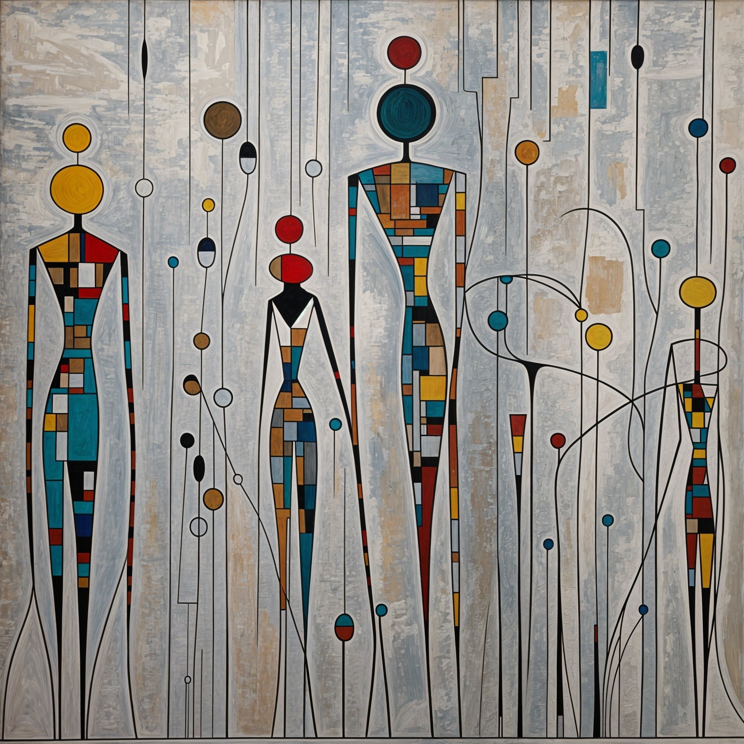 Vibrant Abstract Composition with Elongated Figures