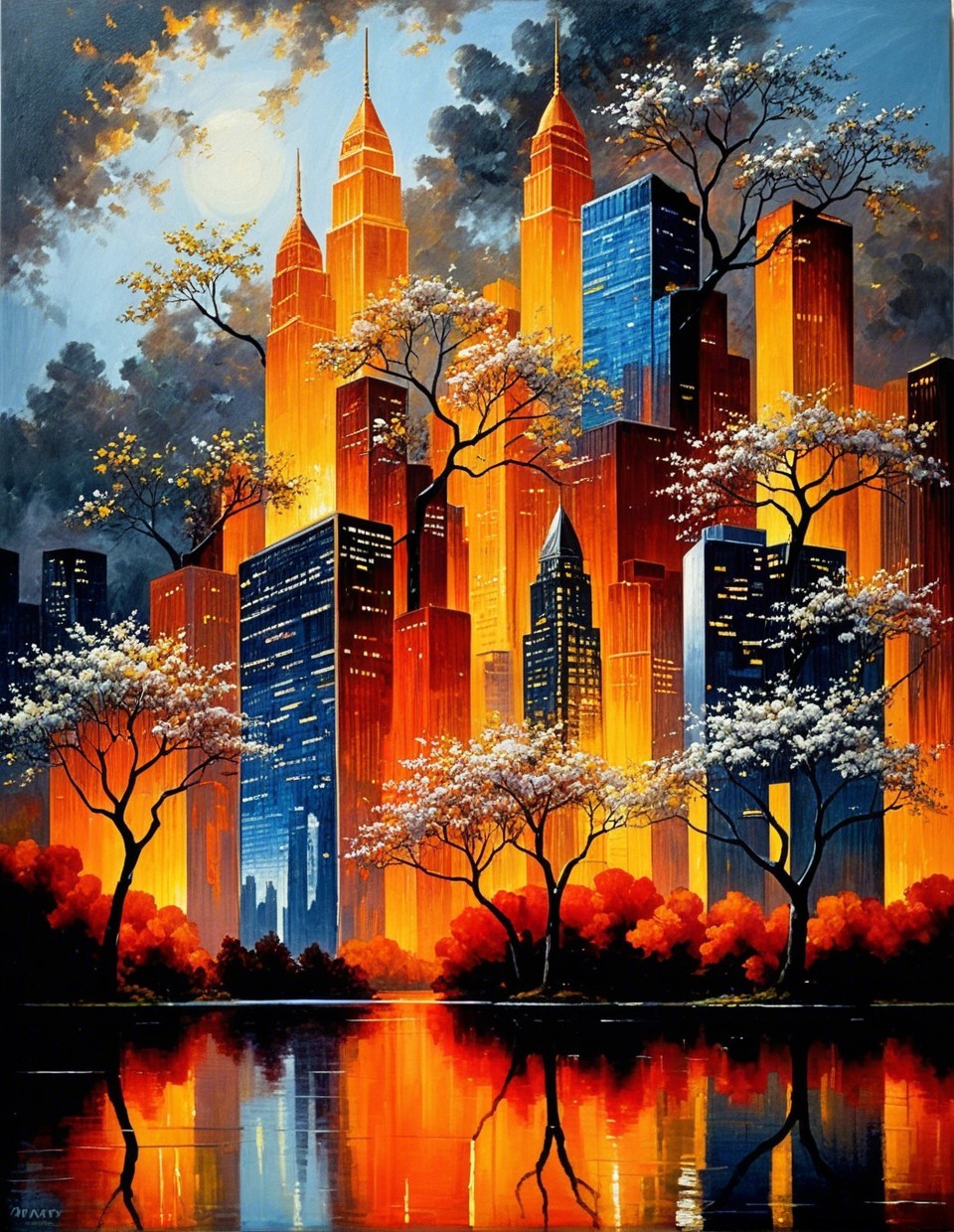 Fantastical Cityscape at Sunset with Vibrant Colors