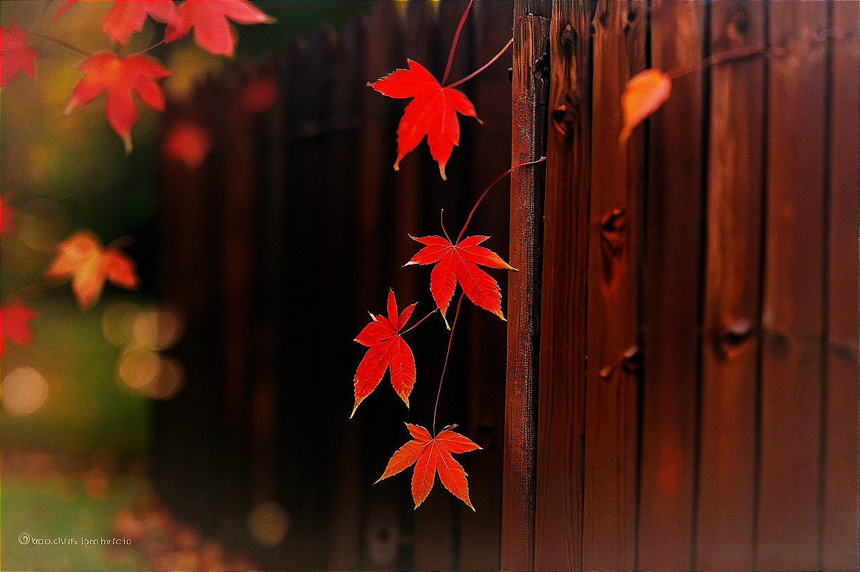 Autumn Leaves on Rustic Wooden Fence in Soft Focus