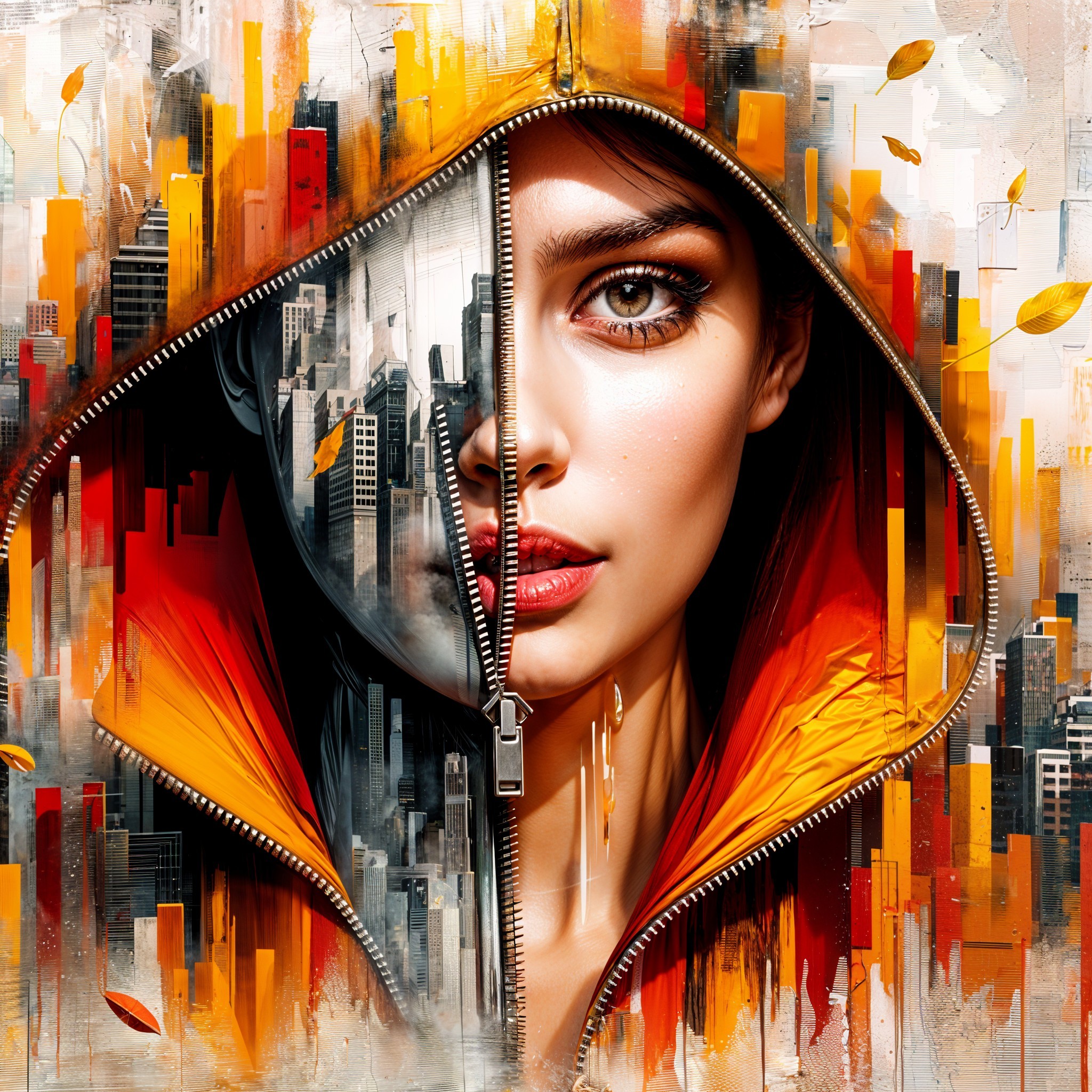 Portrait of a Woman with Urban Cityscape Blend