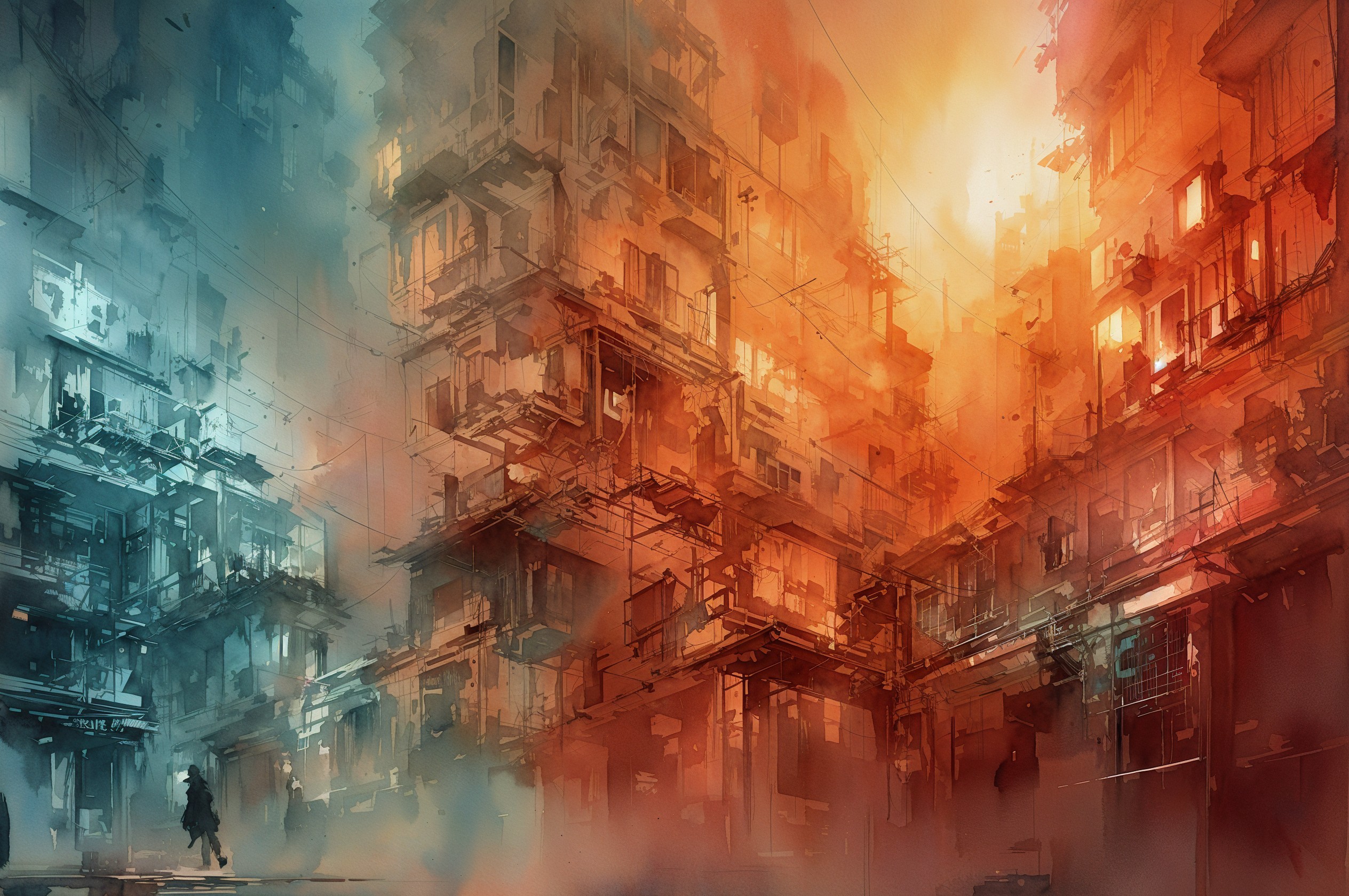 Futuristic cityscape with abstract buildings and contrast