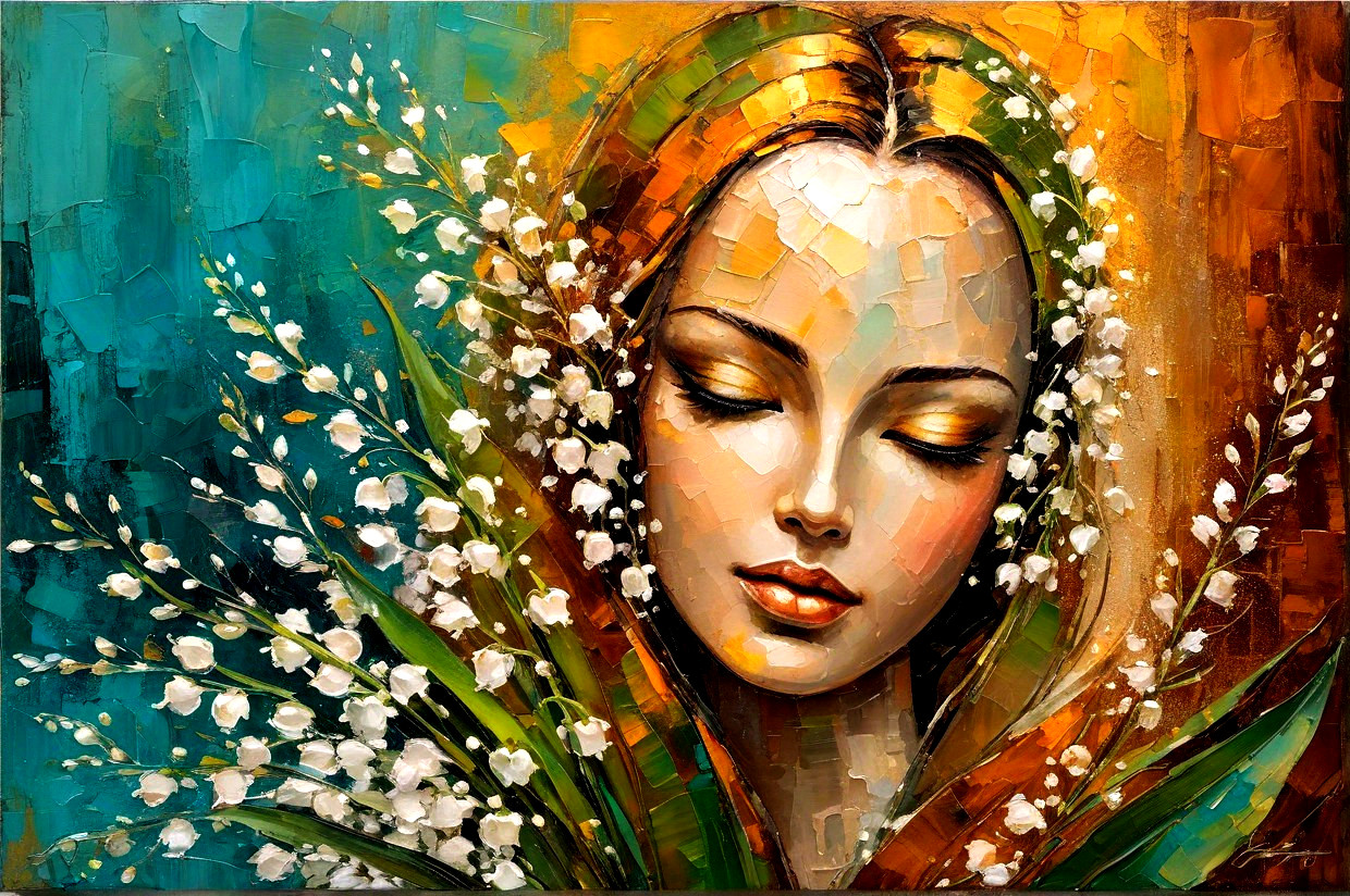 Serene Woman Surrounded by White Flowers and Colors