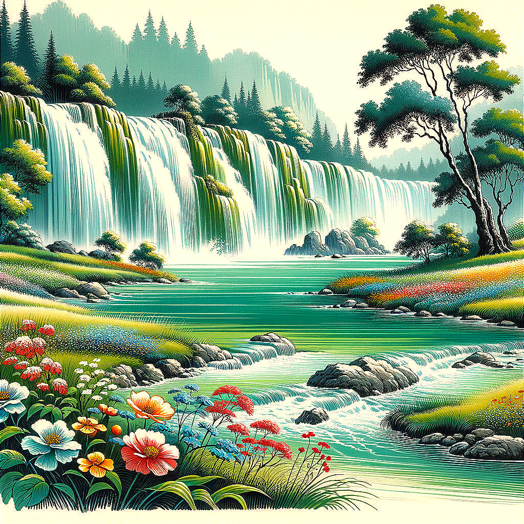 Picturesque Waterfall in a Serene Landscape