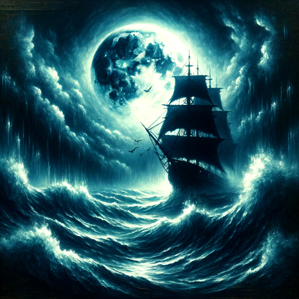 Tall Ship Navigating Waves Under a Luminous Moon