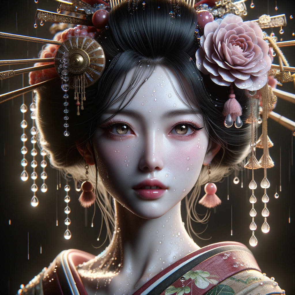 Portrait of a Young Woman in Traditional Japanese Attire