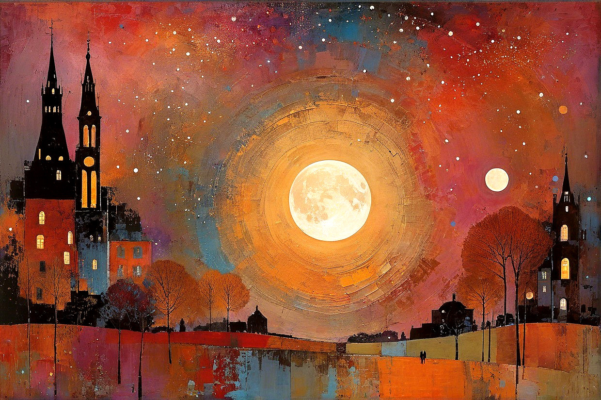 Abstract Landscape with Gothic Towers and Sunset