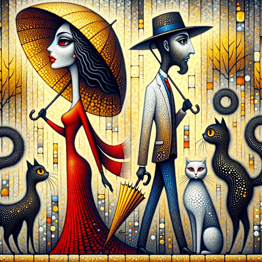 Stylized Scene of a Couple in Vibrant Landscape
